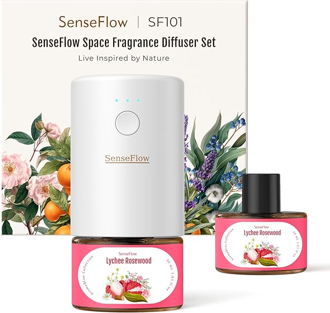 Essential Oil Diffuser for Home, Waterless Aromatherapy Diffuser SF101, Plug in Room Scent with 120-Day Natural Aroma, Covers 1000 Sq Ft – Free 30ml Lychee Rosewood