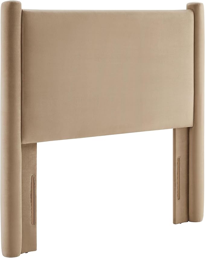 Modway Rael Twin Upholstered Headboard with Pillars in Taupe – Velvet Headboard – Stain-Resistant Performance Velvet Headboard for Twin Beds