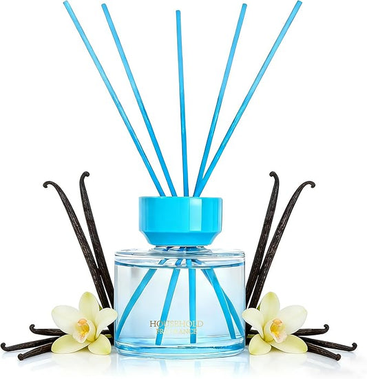 Reed Diffuser Set - 3.38 fl oz (100ml) Vanilla Oil Diffusers | 5 Premium Reed Sticks | Home Fragrance Oil for Bathroom, Bedroom & Living Room | Aromatherapy Diffuser | Shelf Decor