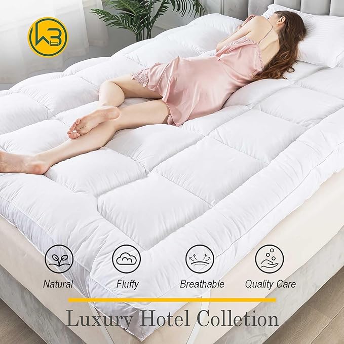 WhatsBedding 5 Inch Feather Bed Mattress Topper,Duck Feather Memory Foam Mattress Topper, Thickened Topper Layer, Twin