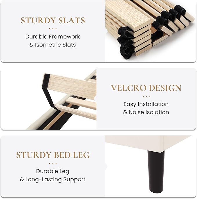 SHA CERLIN Full Size Platform Bed Frame, Velvet Upholstered Bed with Adjustable Headboard, Vertical Channel Tufted Design, Sturdy Wood Slat Support, No Box Spring Needed, Easy Assembly, Cream White