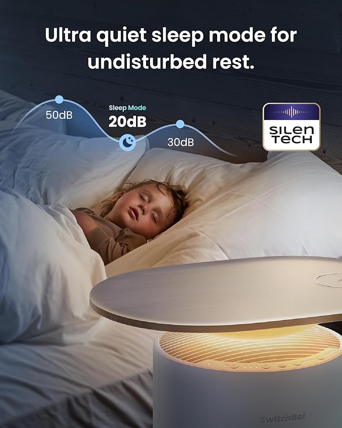 SwitchBot Air Purifier Table for Home up to 3620 ft², HEPA Air Purifier with Pet Mode, Washable Filter, Aromatherapy, Cleans Odor Pets Hair Dust, Work with Matter HomeKit Alexa, Table Model-White