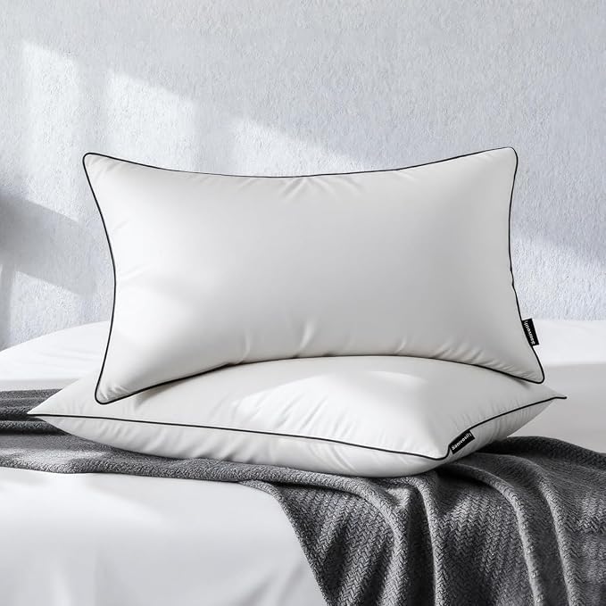 Feather Down Pillow Standard Size Set of 2 Pack,100% Cotton Luxury Hotel Collection Bed Pillows for Sleeping, Fluffy Soft Medium Firm Down Surround Pillows for Side Back Stomach Sleepers 20" x 26"
