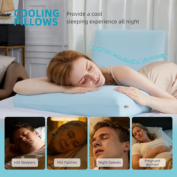 SAPHREAS Gel Cooling Memory Foam Pillow for Side Blue, Back and Stomach Sleepers for Sleeping, Standard Size Cool Bed Pillow, Removable & Machine Washable