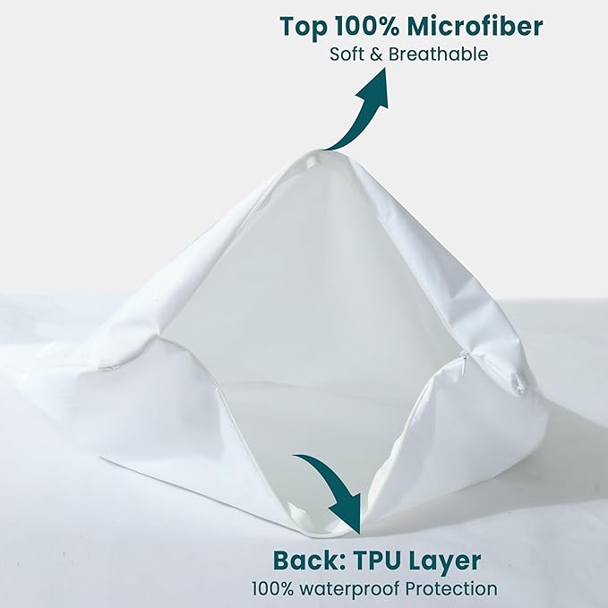 Waterproof Pillow Protectors with Zipper, Queen Size Pack of 4 Zippered Pillow Covers, Noiseless Pillow Encasement Cases 20 x 28 Inches