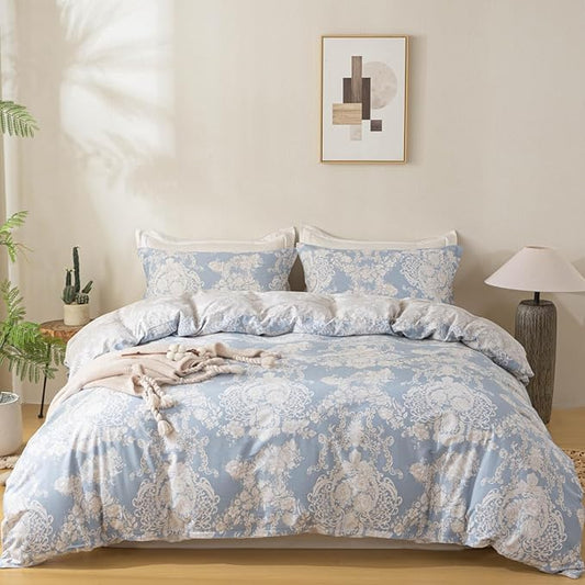 OAITE Duvet Cover Set,100% Cotton Comforter Cover with Floral Pattern Duvet Cover Set,Soft Bedding Set Includes with 3 Piece (2 Pillow Shams,1 Duvet Cover)