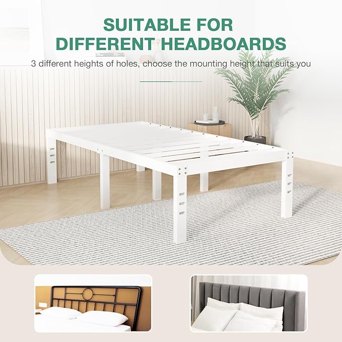 Novilla Twin Bed Frame, 14 Inch Metal Platform Bed Frame Twin Size with Storage Space Under Bed, Heavy Duty Steel Slat Support, Easy Assembly, No Box Spring Needed, White