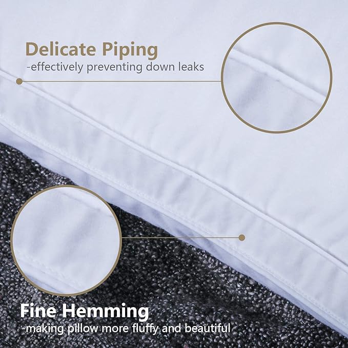 Soft Down Pillows for Sleeping(1 Pack), Queen(20inx30in)-White Goose Down Feather Bed Pillow Inserts, 100% Cotton Cover, Lightweight, for All Sleep Positions