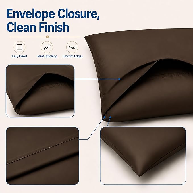 ZPECC Pillow Cases King Size Set of 12, 20x36 Envelope Closure Pillowcases, Soft Plain Brushed Microfiber Covers Hypoallergenic Breathable, Brown