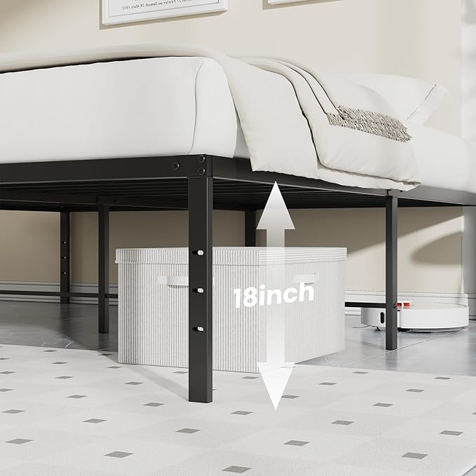 Sweetcrispy Twin Size 18 Inch Platform Bed Frame, Heavy Duty Metal Foundation Frame, Noise-Free Sturdy Steel Slats, Underbed Storage, No Box Spring Needed, Quick Setup