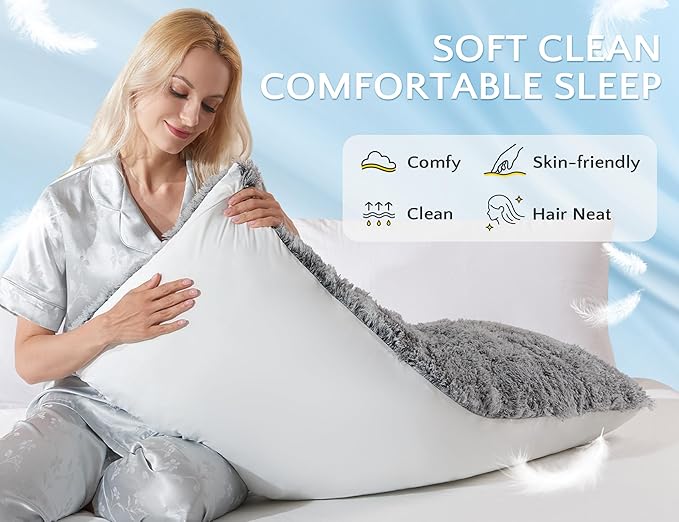 Fluffy Silk Full Body Pillow for Adults 20x54 Satin Body Pillow Cover Pillowcase with Memory Foam for Bed Grey Pregnancy Cuddle Snuggles Body Pillows for Sleeping Side Sleeper Pillows for Adults