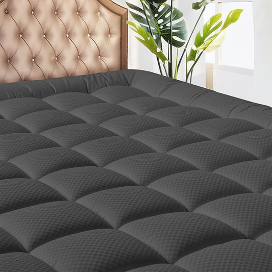 MATBEBY Full XL Mattress Pad - Cooling Breathable Mattress Topper, Quilted Fitted Mattress Protector, Pillow Top Mattress Cover with 8-21" Deep Pocket, Machine Washable, Dark Grey, Full Extra Long