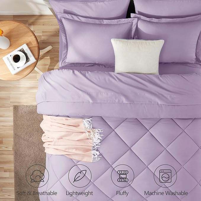CozyLux Twin XL Comforter Set Light Purple - 5 Pieces Twin Extra Long Bed in a Bag for College Dorm, All Season Bedding Set for Girls and Boys, Soft Bed Set with Comforter, Sheets, Pillowcase & Sham