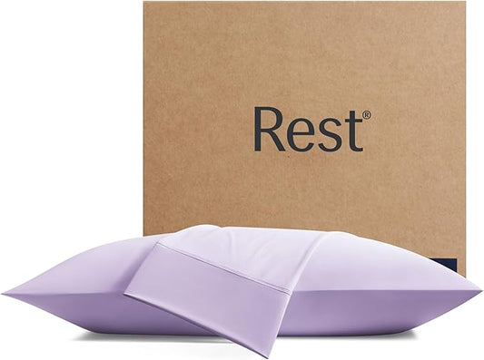 REST® Evercool®+ Cooling Pillowcases King - 2 Pillowcase for Sensitive Skin, Silver Infused Fabric for Hygienic Sleep, Silky Smooth for Curly Hair, High Elastic for Snug Fit (19x35 inches)