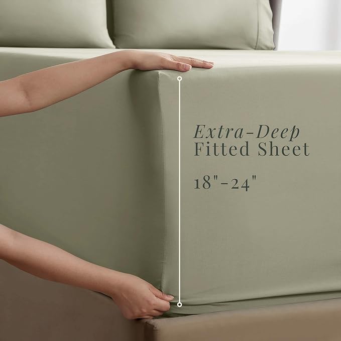 Hearth & Harbor Extra Deep Pocket Sheets - Fits Mattress 18-24 Inches Deep - Extra Deep Pocket Full Size Sets - 6 Piece Full Size - Full - Sage