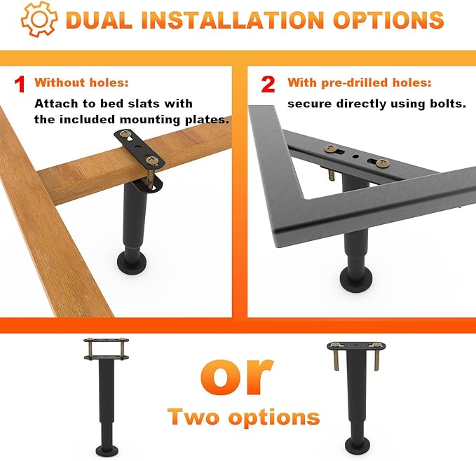 4 Pack Adjustable Bed Support Legs 9.8"-16.6", Heavy Duty Thick Carbon Steel Bed Legs Replacement with Rubber Pads, Easy Install on Bed Frame or Slats