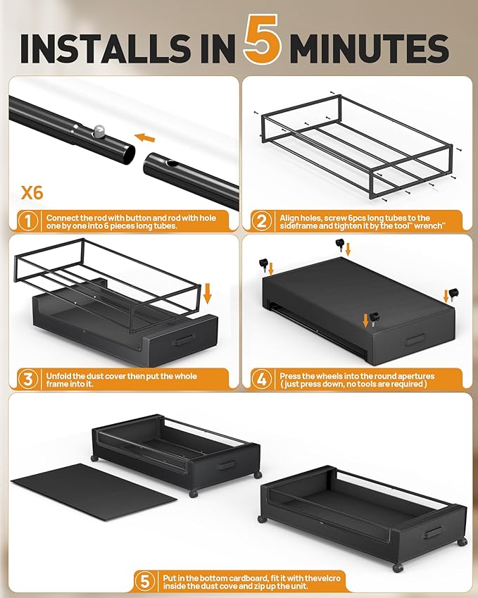 Under Bed Storage, Underbed Storage With Wheels, Under The Bed Storage for Clothes, Blankets, Shoes... (Black, 1 Pack)