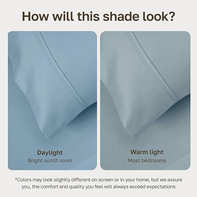 California Design Den Standard Queen Size Pillowcase Set - 400 Thread Count, 100% Cotton Sateen, Set of 2 Pillow Covers, Soft and Breathable - Sky Blue