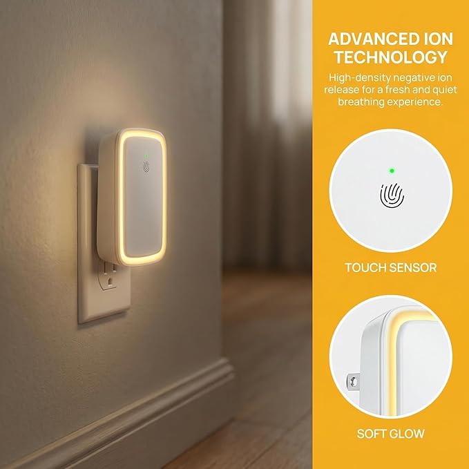 Plug In Air Ionizer 4Pack Negative Ion Air Purifiers Quiet Air Freshener for Home Bedroom Office Basement - Portable Mini Air Cleaner Odor, Smoke, Dust, Pet Smell