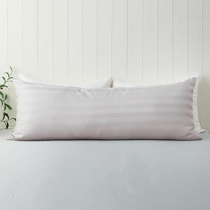 100% Cotton Soft Body Pillow Protectors with Invisible Zipper 20X54 Inches Body Pillow Cases, 600 Thread Count Soft Pillow Cases, Striped Light Beige Color 1-Pack