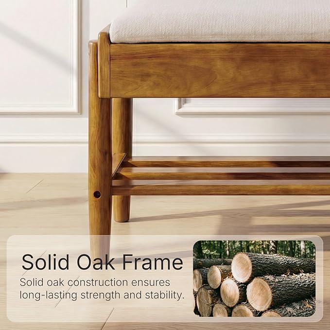 YEPDIN 2 Tier Shoe Rack Bench with Flip-Top Storage,39.3" Solid Wood Shoe Rack Bench with Chenille Cushion,for Entryway, Hallway,Living Room, Bedroom, Closet