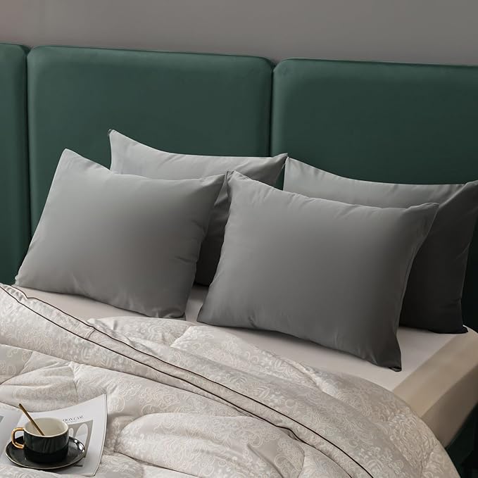 BEITE 4 Pack Pillow Case Protectors King -LightGray 20×36 Inches with Smooth Zipper Design -Comfortable and Skin-Friendly Pillowcase