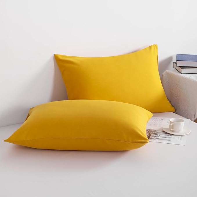 NTBAY King Pillowcase Set - 2 Pack Brushed Microfiber 20x40 Pillowcases - Soft, Wrinkle-Free, Fade-Resistant, Stain-Resistant, Ginger Yellow Pillowcases with Envelope Closure - 20x40 Inches