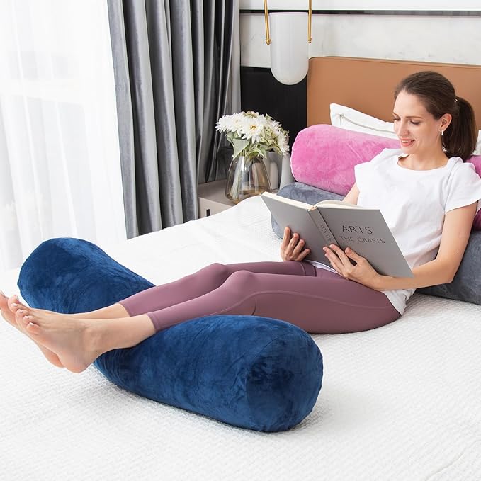 1 MIDDLE ONE Body Pillow, Memory Foam Round Body Pillows for Adults, Firm Long Bolster Pillow for Bed, Cylinder Tube Roll Pillow with Velvet Cover, 47x7.87 Inches, Navy Blue