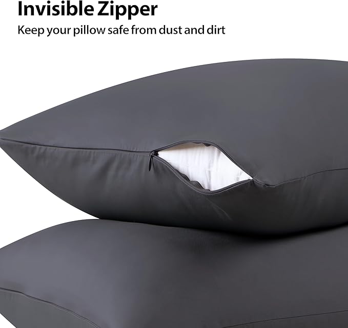 100% Cotton Soft Body Pillow Protectors with Invisible Zipper 20X54 Inches Body Pillow Cases, 600 Thread Count Soft Pillow Cases, Dark Grey Color 1-Pack