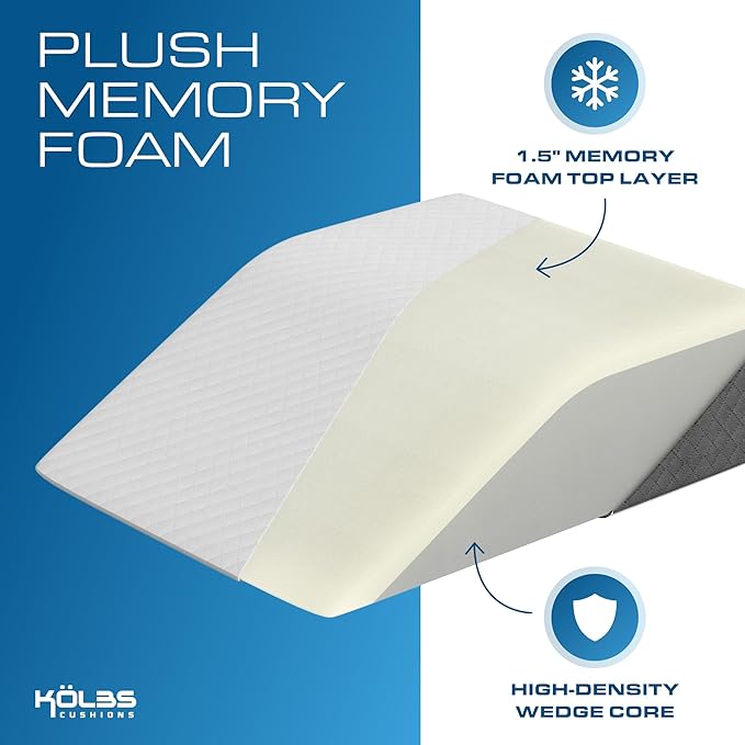 Kolbs Bed Wedge Pillow for Sleep Apnea, FSA Eligible Acid Reflux, and Back Pain Relief, with Chic Jacquard Cover - Headboard Wedges for Sleeping (Flat Top 7" Height)