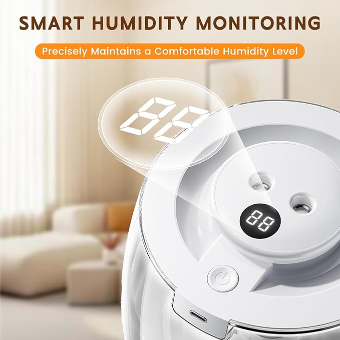 Humidifiers for Bedroom, 3 L Cool Mist Top-Fill 40H Super Long Time, 23dB Quiet, Baby Humidifier, Oil Diffuser for Large Room, Plants, Nursery, Office, Colored lights (white)