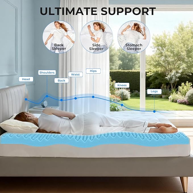 OhGeni Memory Foam Mattress Topper Pad, with Cover, Soft Bed Cover with Anti-Slip Base, Size Queen, Style 3 Inch