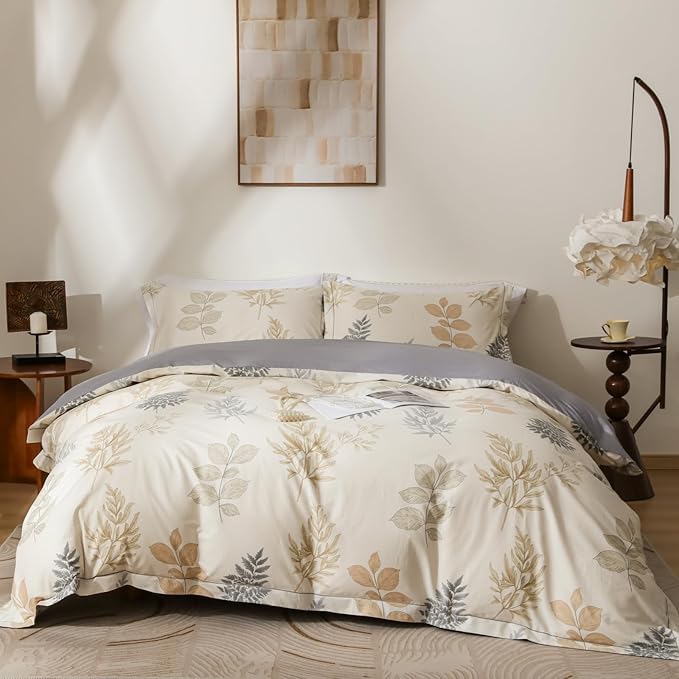 OAITE Duvet Cover Set Queen Size Floral Pattern Ultra Soft 100% Cotton Duvet Cover Sets 3-PC, Breathable Duvet Cover with Zipper Closure & Corner Ties(2 Pillow Shams,1 Duvet Cover)