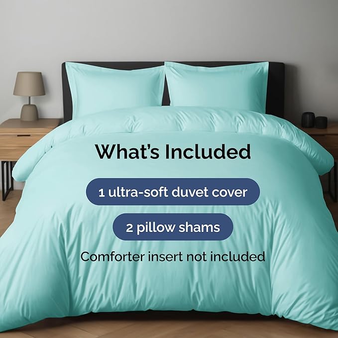 Duvet Cover Cal King Size Set - Extra Soft Cal King Duvet Cover 104" x 98" with 2 Pillow Shams - Hotel Luxury, Easy Care & Fade Free with Zipper Closures & Ties - Comfy, Cozy & Breathable (Spa Blue)