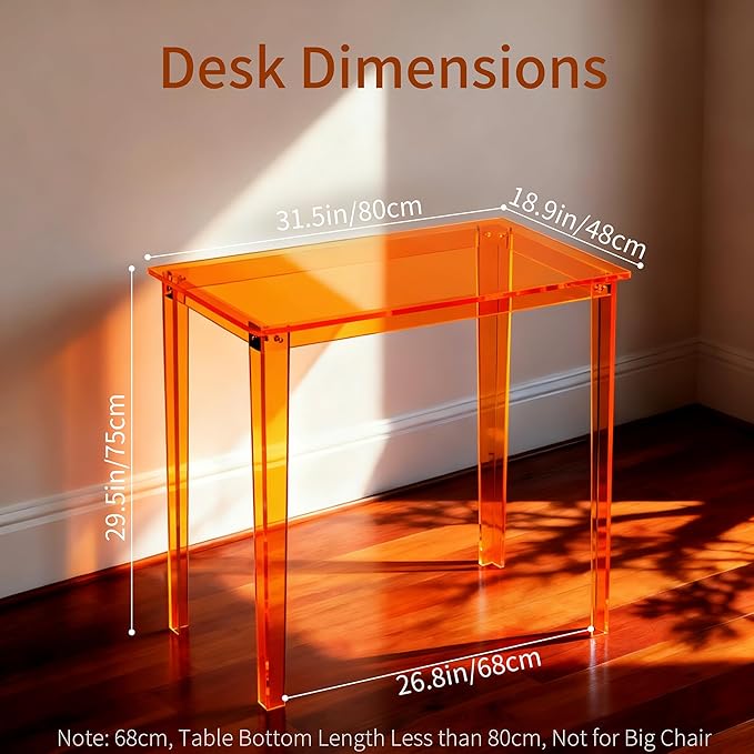 Acrylic Desk, Clear Modern Writing Table for Home Office (Orange, Small)