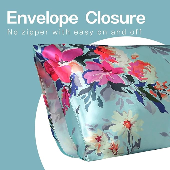 MR&HM Satin Pillowcase for Hair and Skin, Silk Satin Pillowcase 2 Pack, Standard Size Pillow Cases Set of 2, Silky Pillow Cover with Envelope Closure (20x26, Vintage Floral)
