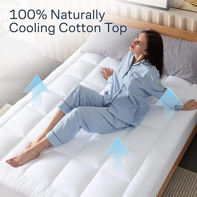 Niagara Sleep Solution Cloud-Like King Mattress Topper - 100% Cotton Top Mattress Pad for Back Pain Relief - Breathable & Naturally Cooling for Hot Sleepers, White