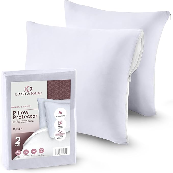 CIRCLESHOME Throw Pillow Protectors - 100% Cotton Breathable Pillowcases - 24 X 24 Square Pillowcases - Protects Pillows from Dirt, Dust and Debris (Square Pillow - 2 Pack- 24x24)