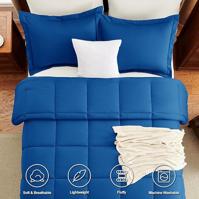 CozyLux Oversized King Comforter Set, 270GSM Classic Blue Bedding Sets for All Seasons, 3 Pieces 120x98 Bed Set with 1 Down Alternative Comforter and 2 Pillow Shams, Soft, Lightweight, Breathable