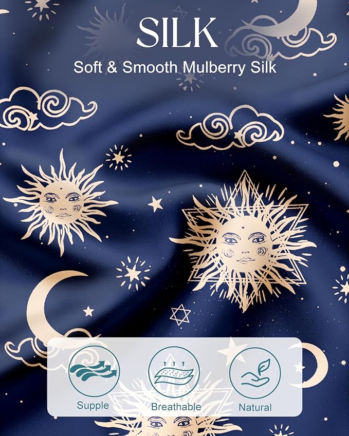 Miss Adola Silk Body Pillow Cover with Zipper - 20x54 Inch Silk Long Pillow Case for Women Ladies Adults Soft Bed Decorative Cute Boho Large Body Pillowcase Sham for Hair and Skin, Sun Moon Sign