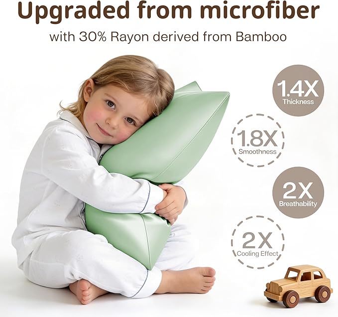 MR&HM Breathable Pillowcase 13"x18" Travel Pillow Case Set of 2, Ultra Soft Pillow Covers, Moisture-Wicking & Skin-Friendly, Envelope Closure (Sage Green)