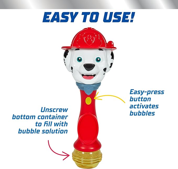Little Kids Paw Patrol Marshall Light and Sound Musical Bubble Wand, Includes Bubble Solution