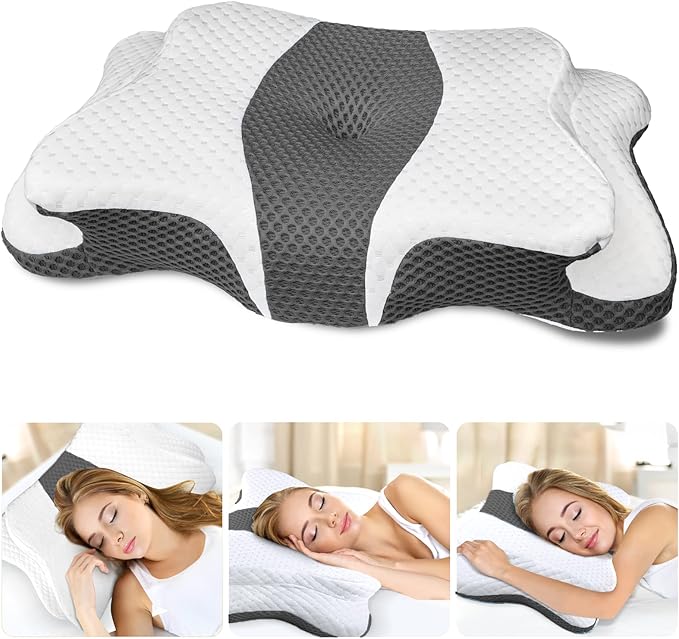 CHxxy Cervical Neck Pillow for Pain Relief Sleeping, Memory Foam Pillows, Ergonomic Side Sleeper Pillows for Adults, Orthopedic Neck Support Pillow for Back Stomach Sleepers-King Size&Dark Grey