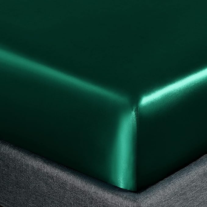 Homiest 5pcs Satin Split King Sheets Sets for Adjustable Bed, Luxury Silky Satin Bedding Set with Deep Pocket, 2 Fitted Sheets + 1 Flat Sheet + 2 Pillowcases (Split King Size, Blackish Green)