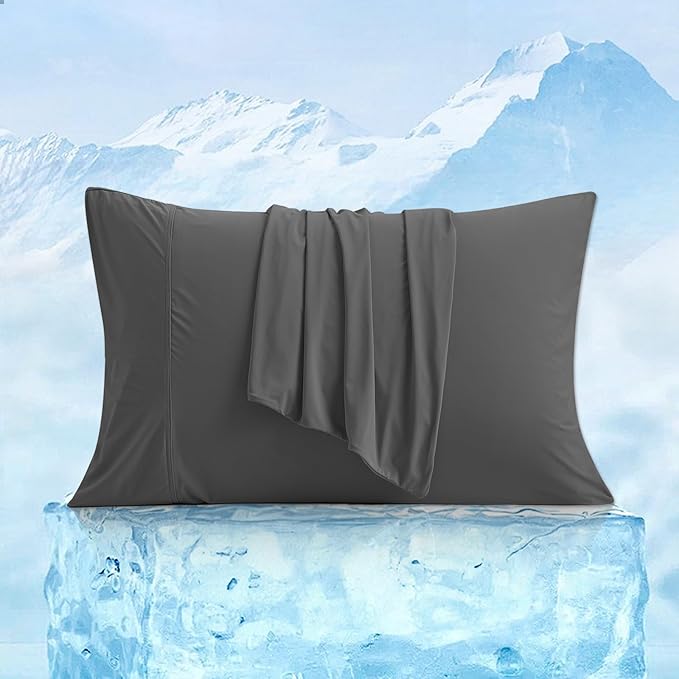 Cozy Bliss Cooling Pillow Cases for Hot Sleepers, Q-Max>0.45, King Size Set of 2, Soft & Silky Pillow Covers with Envelope Closure,Gift, Charcoal Gray, 20x36 Inches