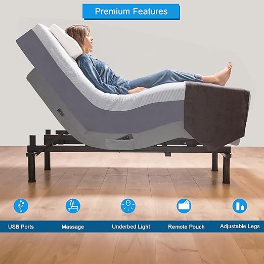 Irvine Home Collection Premium King Adjustable Bed with 14 Inch Prime Gel Memory Foam Mattress, Massage, Zero Gravity, Anti-Snore, Programmable Memory Positions, USB, Underbed Lighting, Zero Clearance