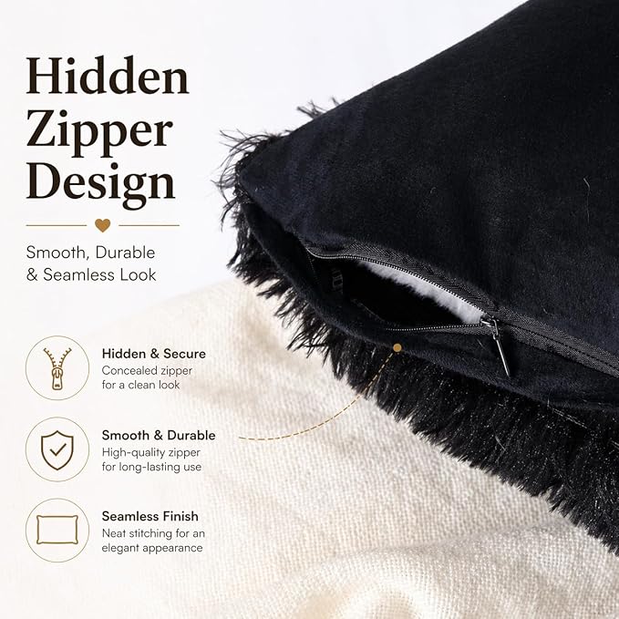 Reafort Luxury Faux Fur Body Pillow Cover 21" x 54", Long Hair PV Plush Body Pillow Case with Hidden Zipper Closure, Ultra Soft Fluffy Decorative Long Pillow Cover (Black, Body)