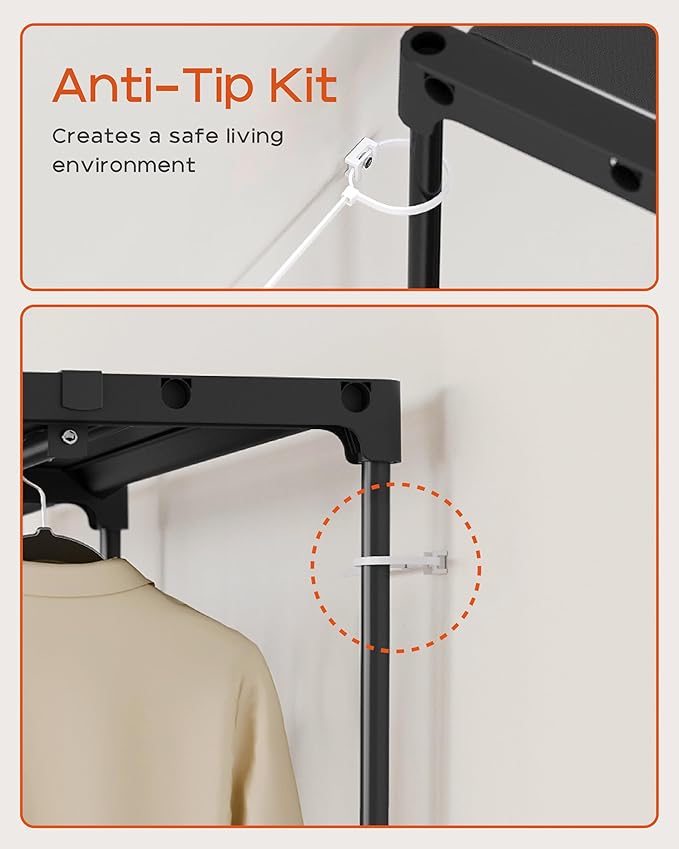 CASAMAYA Clothes Rack, Portable Closet, 27.6 Inch Wardrobe Closet, Clothes Storage Organizer with Shelves and 2 Hanging Rods, Easy to Assembly, Black PCT001B01