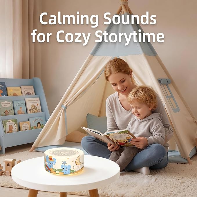 Kipcush White Noise Machine - Soft Non-Glare Nursery Lamp, 30 Soothing Sounds, 8 Color Lights, Max 8-Hour Timer for Baby & Adults (A Baby Elephant, Standard)