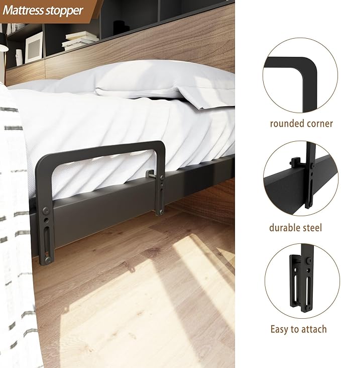 3-Piece Mattress Slide Stopper for Metal Bed Frame (H5.2in), Retainer Bar Bracket Holder Keeping Mattress from Sliding, Fits Adjustable Beds & RVs